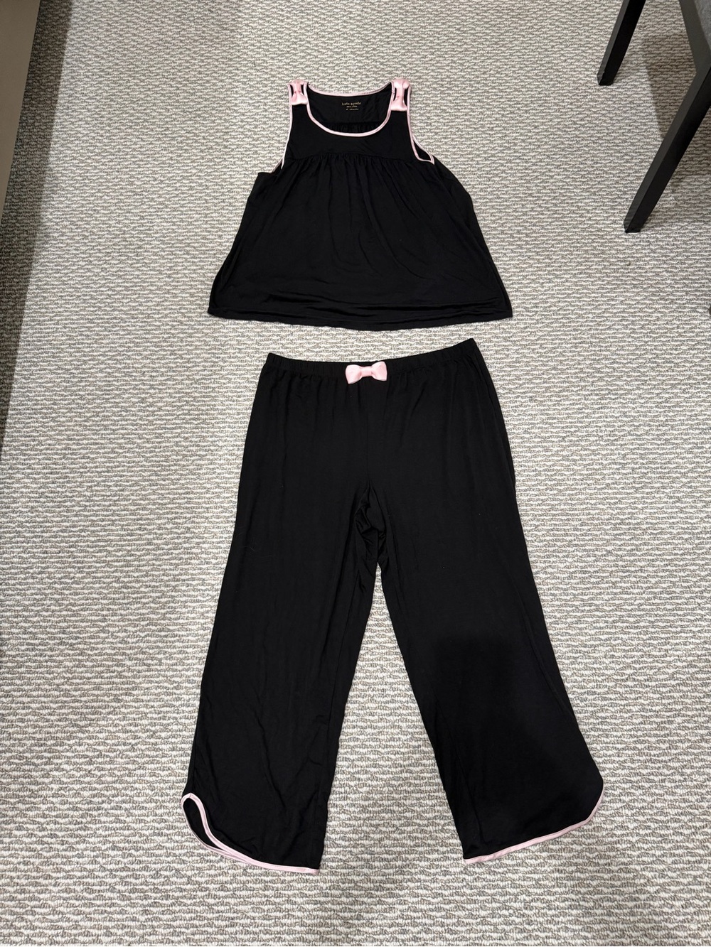 kate spade Black pajama set  with Light Pink trim and bows
